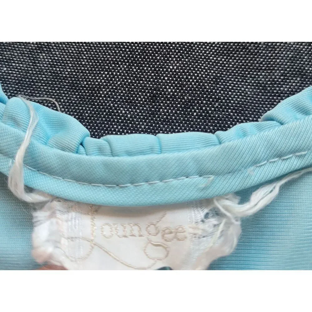 Vintage 70s Maxi Dress Baby Blue Nightgown Ruffles‎ Tie Waist Size M V Neck